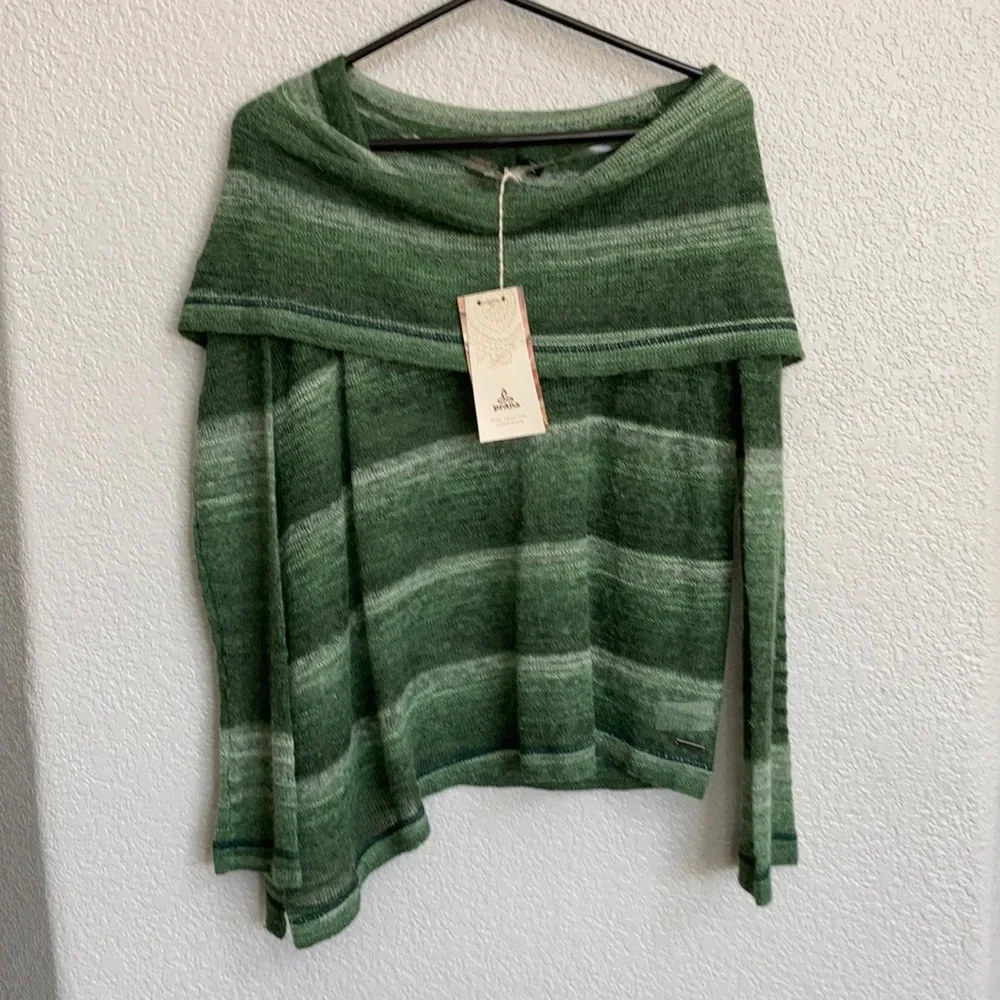 Prana NWT Green Nenah Striped Cowl Neck Sweater M
